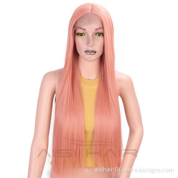 Aisi Hair Lace Front Synthetic Long Straight Wigs Red Silk Straight Long Wigs Colorful Heat Resistant Fiber Lace Front Hair Wigs